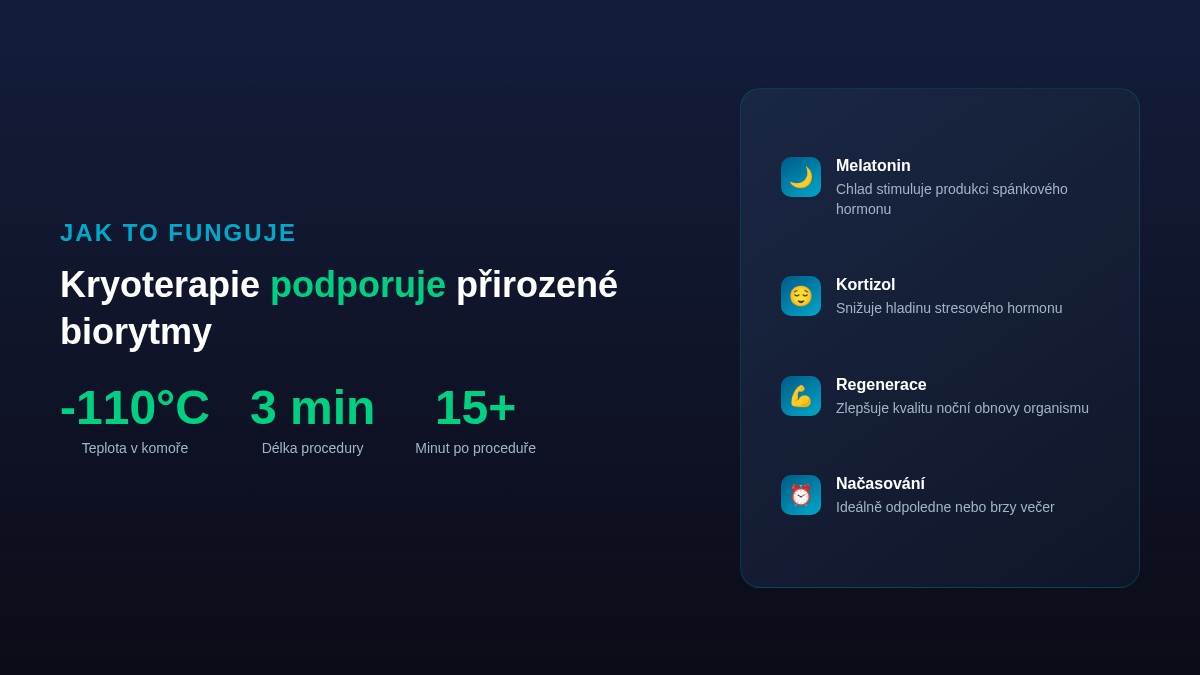 Infografika jak kryoterapie podporuje přirozené biorytmy a zlepšuje spánek