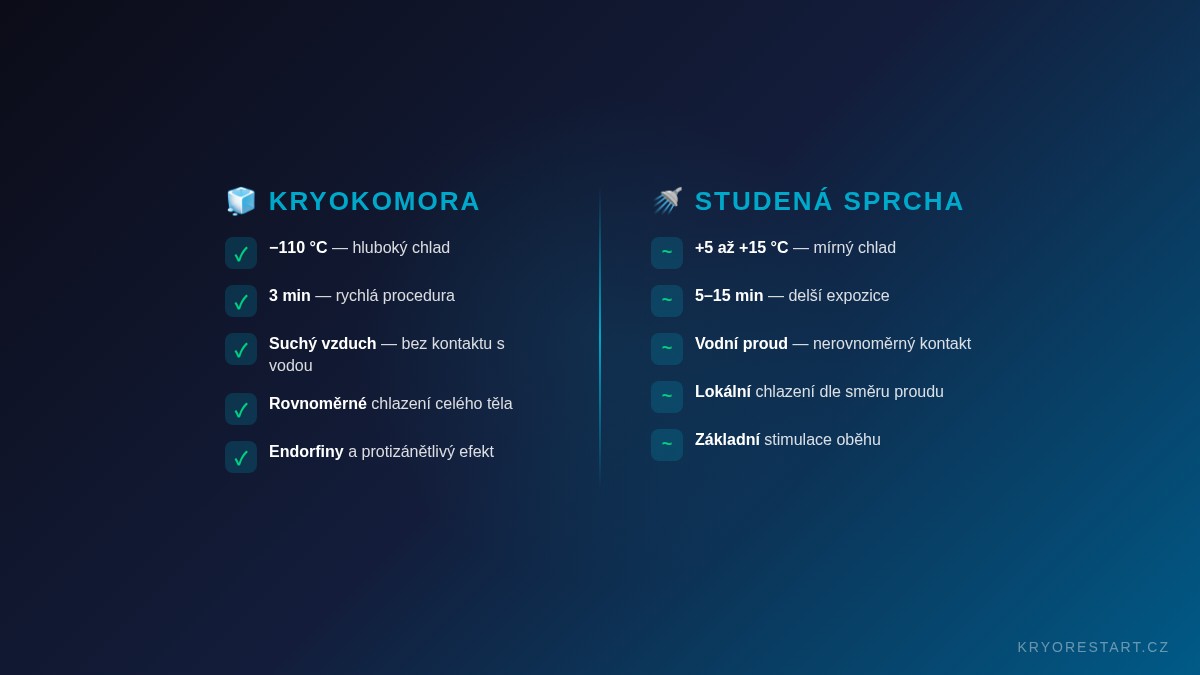 Srovnání kryokomory a studené sprchy – teplota, doba, účinky