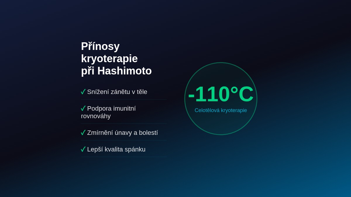 Přínosy kryoterapie při Hashimoto - snížení zánětu, podpora imunity, zmírnění únavy